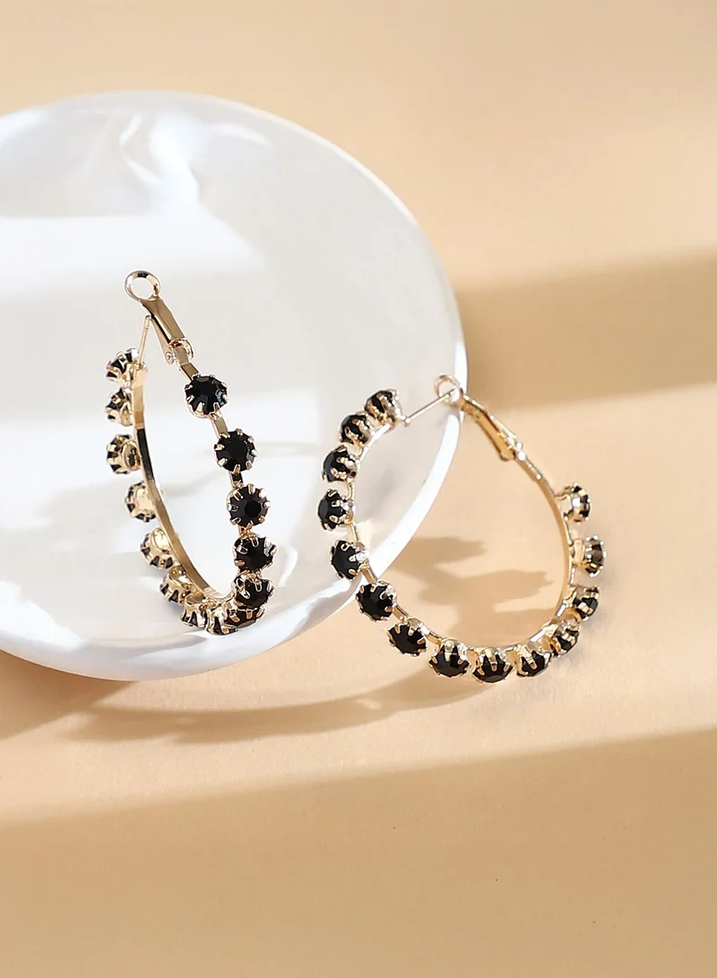 SOHI SOHI Women The All-Over-Stud Hoop Earrings | Onyx Black Colour | One-Size | Artificial Stone Alloy Material | Lever Back Closure | Earrings For Casual & Evening Wear