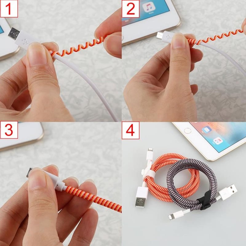 AUGEN Spiral Cable Protector 1.5 Meters Cable Cord Charger Protector Saver Winder for iPhone & Android Charging Cables Earphones (Lavander, Pack of 3) - Image 5