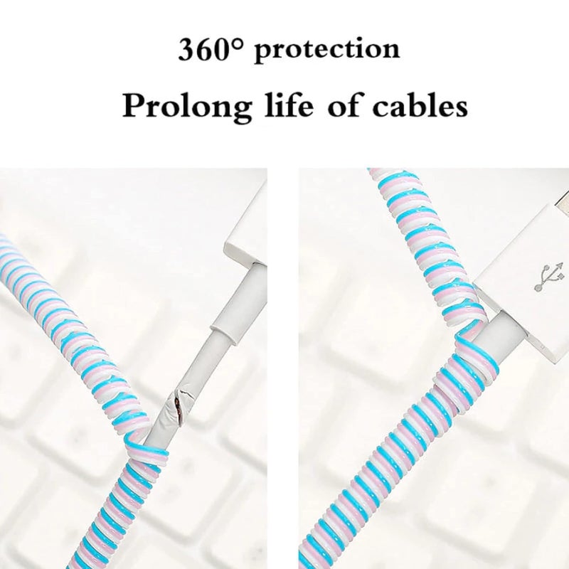 AUGEN Spiral Cable Protector 1.5 Meters Cable Cord Charger Protector Saver Winder for iPhone & Android Charging Cables Earphones (Lavander, Pack of 3) - Image 3