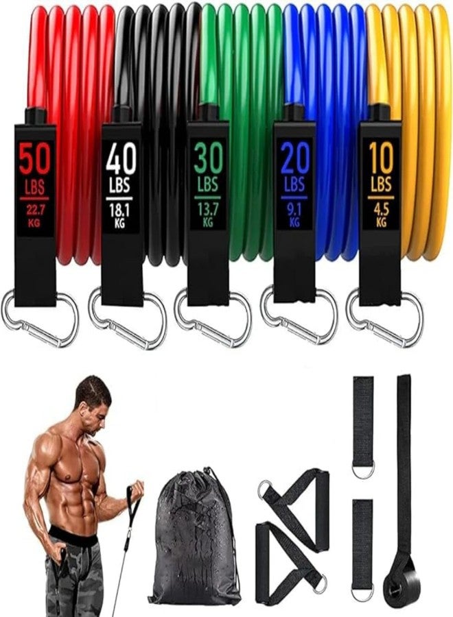 IDELLA Resistance Band Set of 11, Latex Resistance Bands for Heavy Workout, with Foam Handle, Door Anchor, Ankle Strap - Image 1