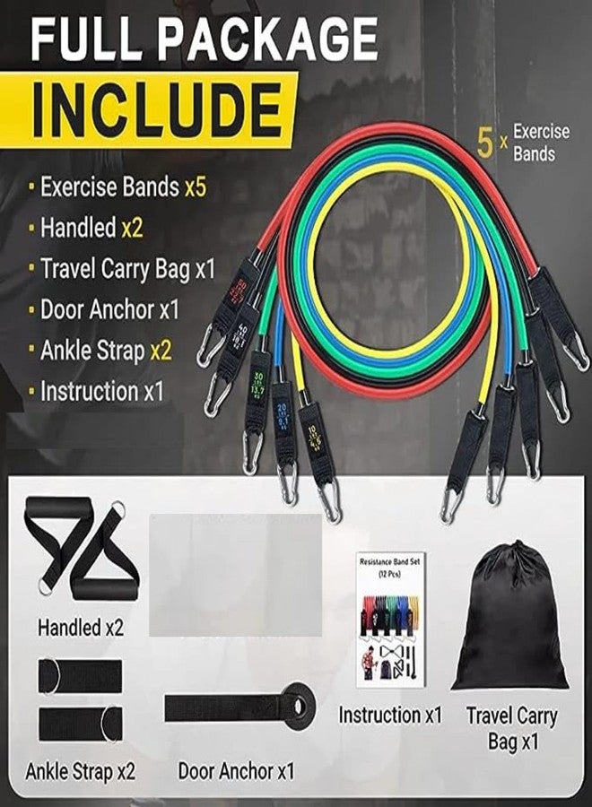 IDELLA Resistance Band Set of 11, Latex Resistance Bands for Heavy Workout, with Foam Handle, Door Anchor, Ankle Strap - Image 2
