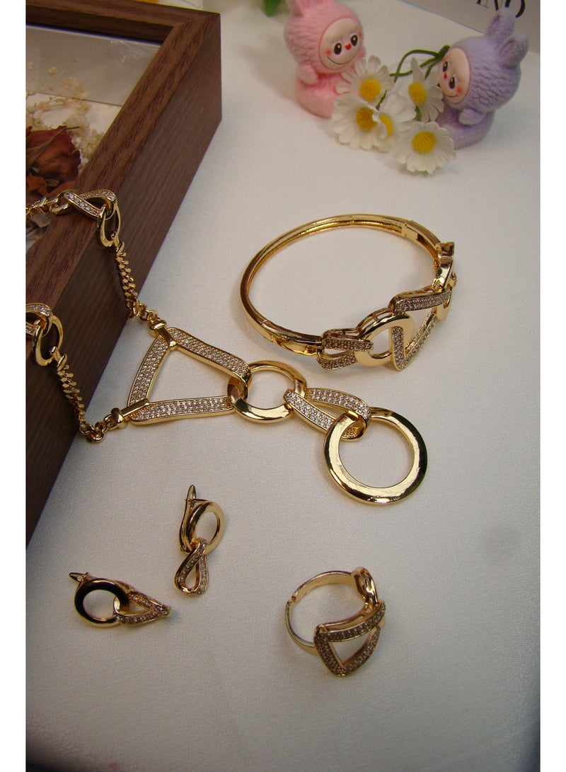 Golden 4-Piece Jewelry Set: Unique Shape with Zircon for Daily & Party Wear - Image 1