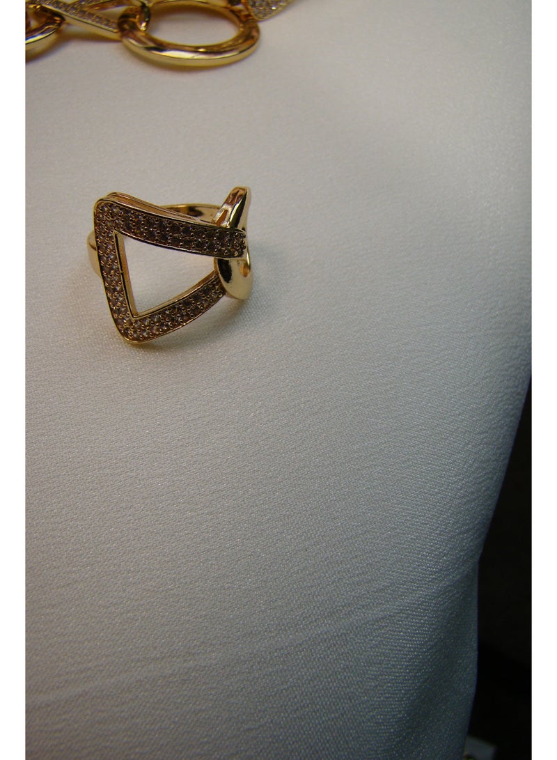 Golden 4-Piece Jewelry Set: Unique Shape with Zircon for Daily & Party Wear - Image 3