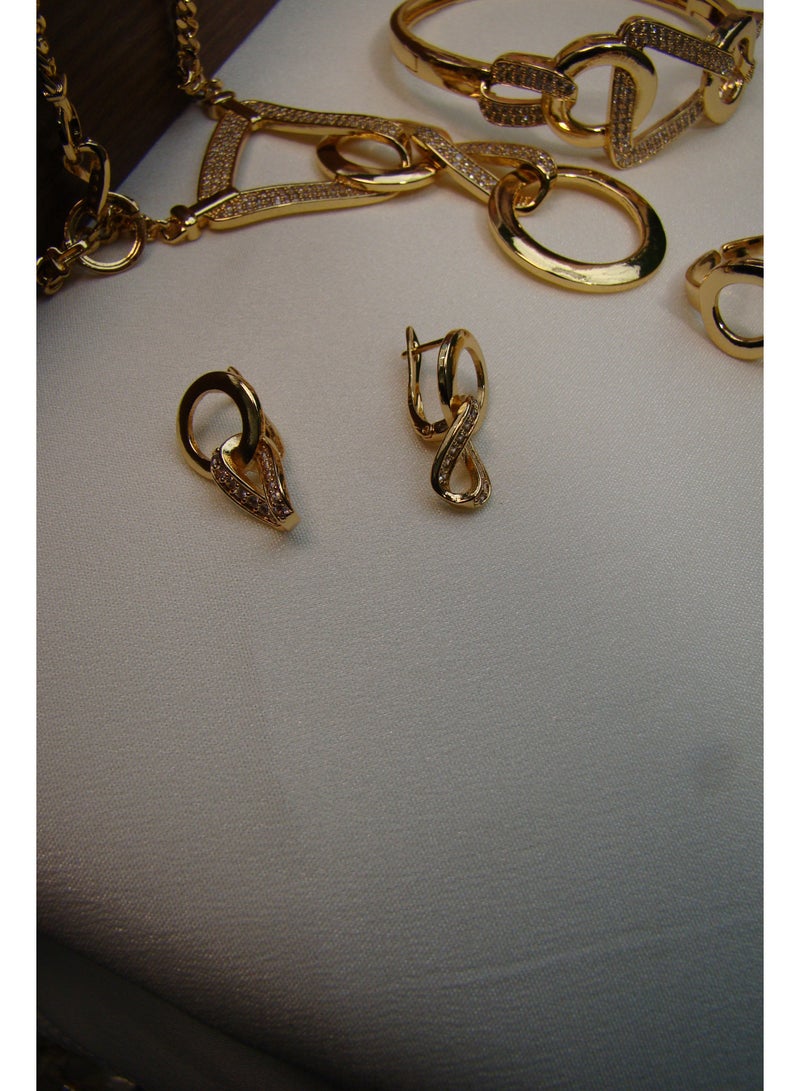 Golden 4-Piece Jewelry Set: Unique Shape with Zircon for Daily & Party Wear - Image 4