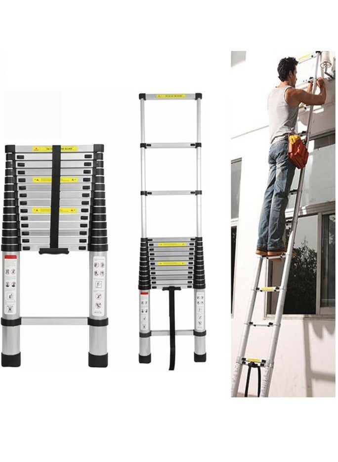 5M Telescopic Ladder 16.5FT Multi-Purpose Folding Aluminium Telescoping Ladder Foldable Ladder Extension Ladder Extendable Portable Loft Ladder Lightweight for Outdoor Indoor Work, 330lb Capacity - Image 1