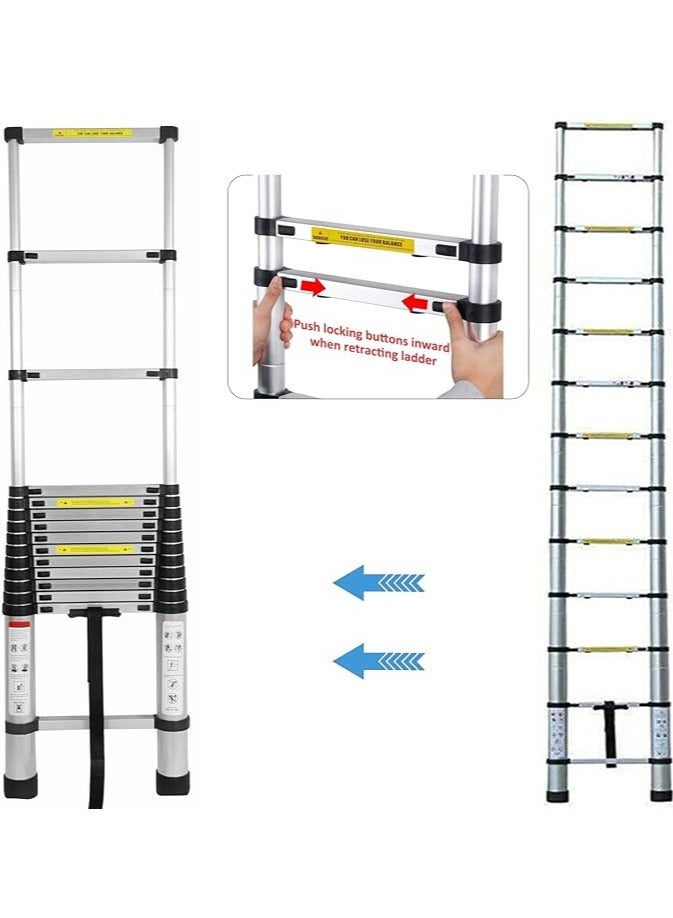 5M Telescopic Ladder 16.5FT Multi-Purpose Folding Aluminium Telescoping Ladder Foldable Ladder Extension Ladder Extendable Portable Loft Ladder Lightweight for Outdoor Indoor Work, 330lb Capacity - Image 2