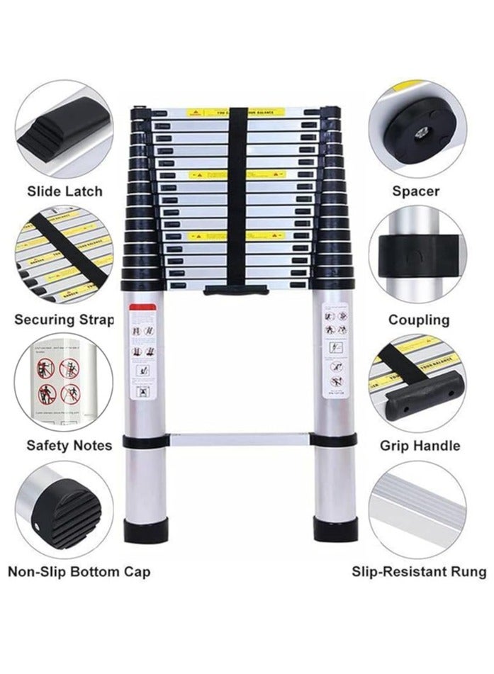 5M Telescopic Ladder 16.5FT Multi-Purpose Folding Aluminium Telescoping Ladder Foldable Ladder Extension Ladder Extendable Portable Loft Ladder Lightweight for Outdoor Indoor Work, 330lb Capacity - Image 3