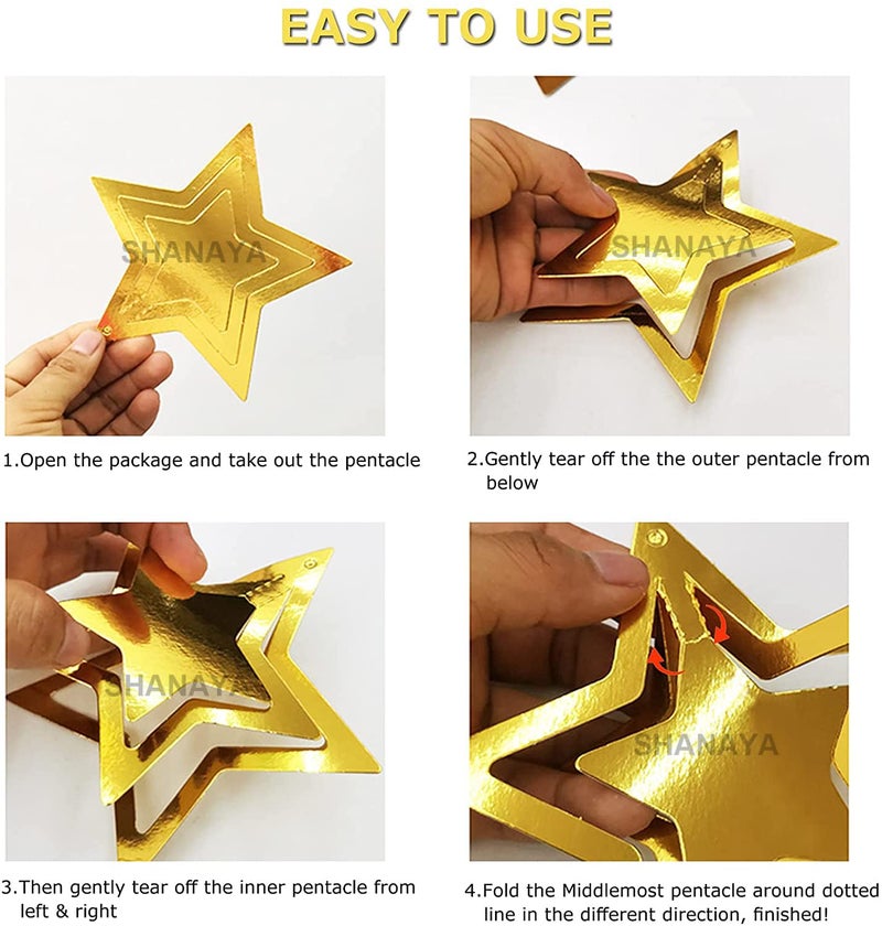 SHANAYA 3D Star Hanging Kit Glitter Star Swirl Banner Garland Decorations for Birthday Wedding Party Engagement New Year Decoration Items - Pack of 11 Pieces (Gold) - Image 5
