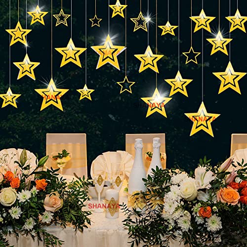 SHANAYA 3D Star Hanging Kit Glitter Star Swirl Banner Garland Decorations for Birthday Wedding Party Engagement New Year Decoration Items - Pack of 11 Pieces (Gold) - Image 1