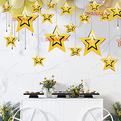 SHANAYA 3D Star Hanging Kit Glitter Star Swirl Banner Garland Decorations for Birthday Wedding Party Engagement New Year Decoration Items - Pack of 11 Pieces (Gold) - Image 3