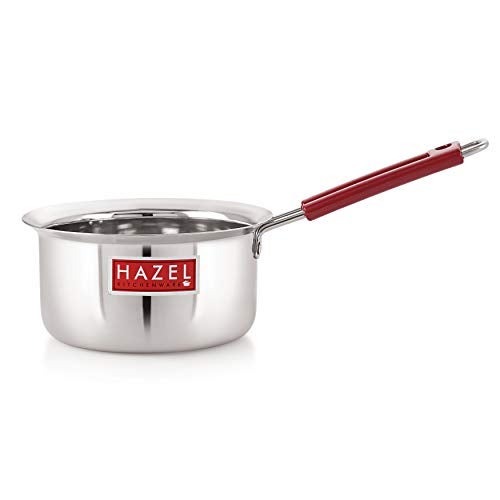 HAZEL Stainless Steel Milk Saucepan Tea Pan with Fixed Rubber Grip Handle, 1900 ML, Silver - Image 2