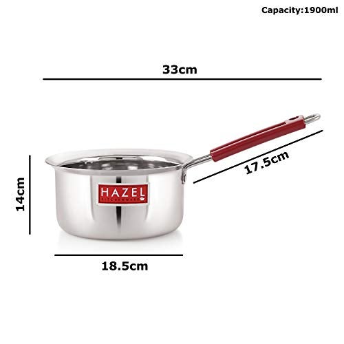 HAZEL Stainless Steel Milk Saucepan Tea Pan with Fixed Rubber Grip Handle, 1900 ML, Silver - Image 4