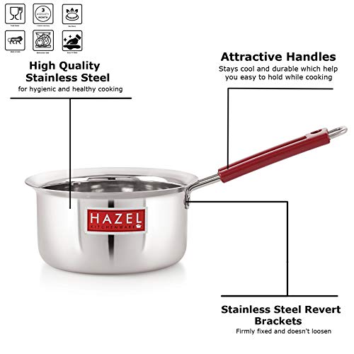 HAZEL Stainless Steel Milk Saucepan Tea Pan with Fixed Rubber Grip Handle, 1900 ML, Silver - Image 3