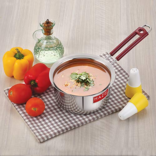 HAZEL Stainless Steel Milk Saucepan Tea Pan with Fixed Rubber Grip Handle, 1900 ML, Silver - Image 1
