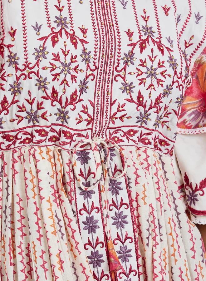 Maxim Creation Embroidered A-Line Jellabiya with Drawstring