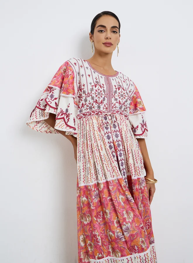 Maxim Creation Embroidered A-Line Jellabiya with Drawstring