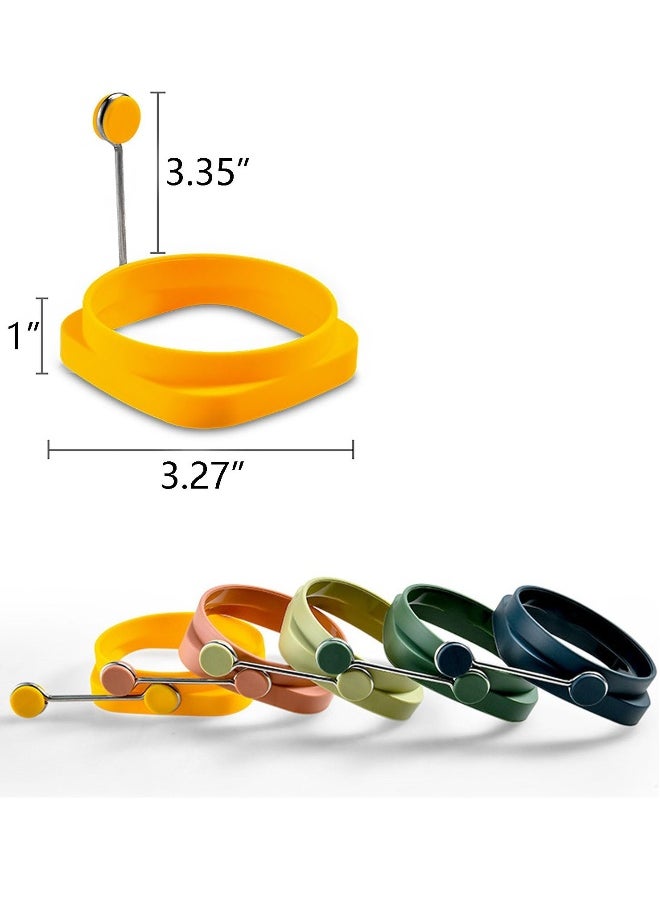 Generic - Set of 5 Silicone Egg Rings Non Stick Pancake Molds with Handle for Frying Eggs and Pancakes Reusable Round and Square Shapes - Image 1
