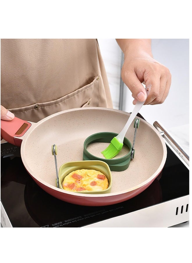 Generic - Set of 5 Silicone Egg Rings Non Stick Pancake Molds with Handle for Frying Eggs and Pancakes Reusable Round and Square Shapes - Image 1