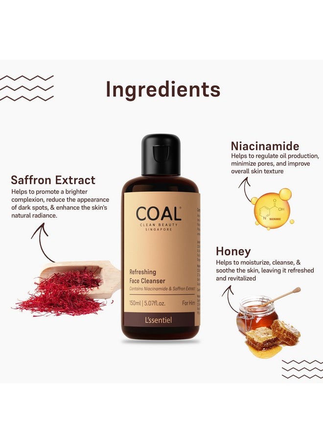 COAL CLEAN BEAUTY Refreshing Face Cleanser With Niacinamide & Saffron Extract| Deeply Cleanses, Refreshes & Resets Skin | Men | All Skin Types | 150Ml  - Image 3