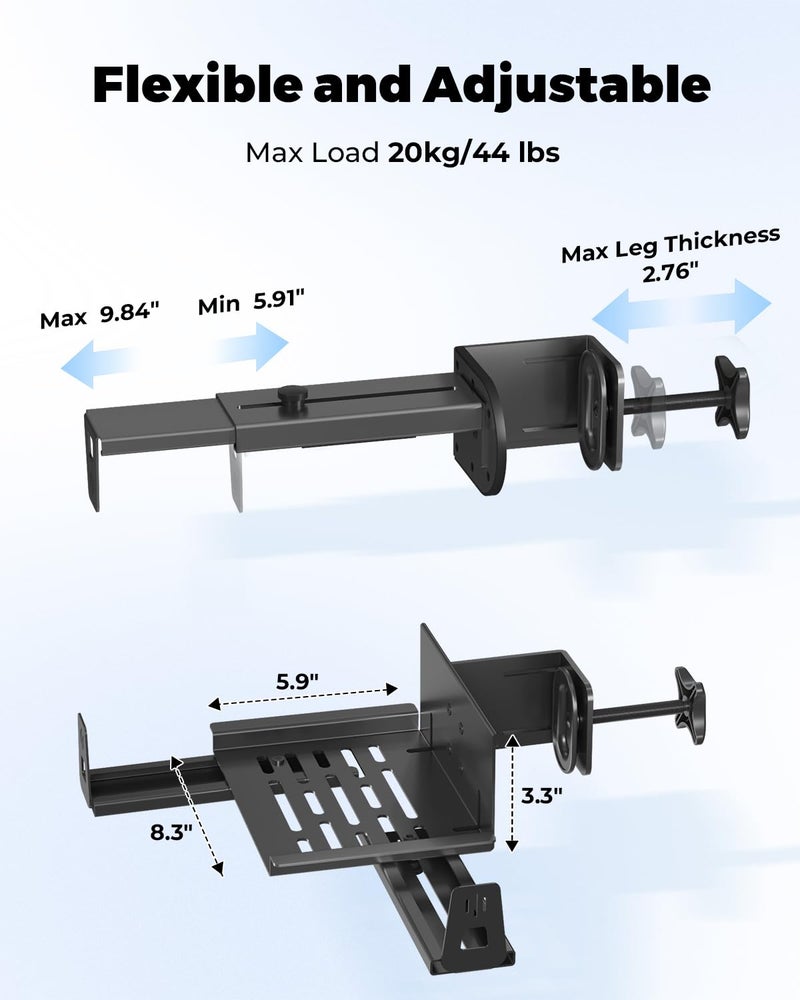 JOY worker Upgraded Under Desk PC Mount for Standing Desk, Clamp-On Desk Leg Computer Mount with Extra Protective Arms, Adjustable Computer Case CPU Holder Holds Up to 44lbs, Black - Image 2