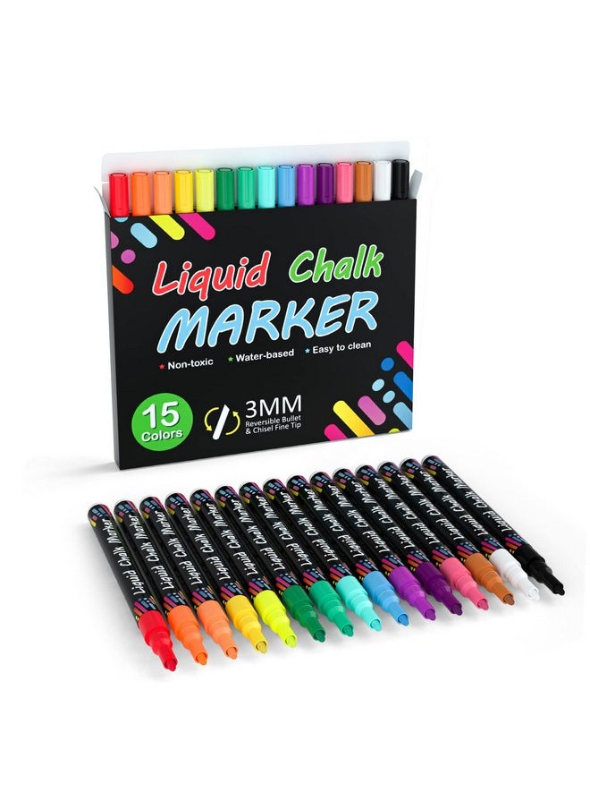 Shuttle Art Chalk Markers 15 Vibrant Colors Liquid Chalk Markers Pens For Chalkboards Windows Glass Cars Waterbased Erasable Reversible 3Mm Fine Tip For Office Home Supplies  - Image 1