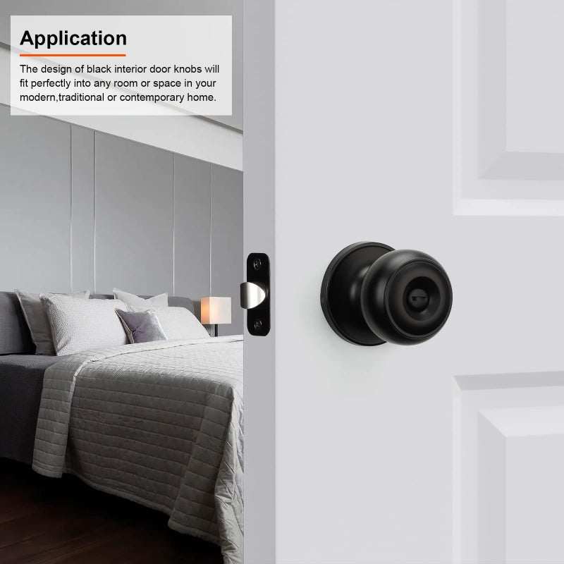 Haidms 6 Pack Matte Black Door Knobs Interior Privacy, Black Interior Door Knobs for Bedroom or Bathroom Classic Round Doorknobs Hardware - Image 2