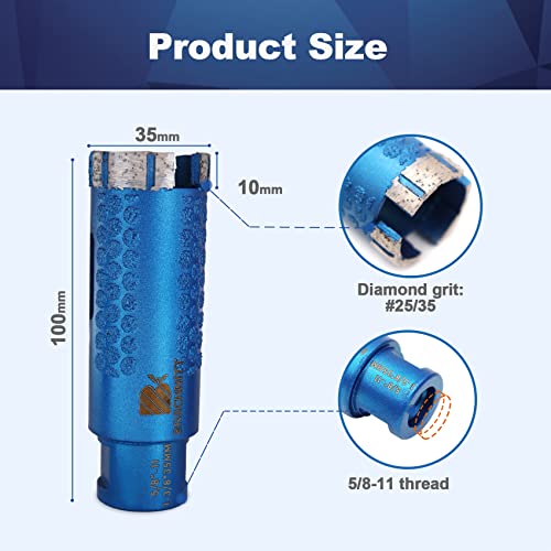 BRSCHNITT Diamond Core Drill Bit,BRSCHNITT 1 3/8 Inch Laser Welded Diamond Hole Saw with 5/8-11 Thread for Granite Marble Solid Block Stone Reinforced Concrete,Dry or Wet Drilling (35mm) - Image 2