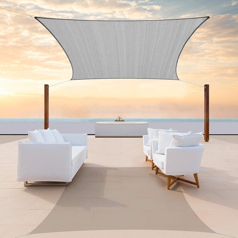 ColourTree 8' x 16' Grey Sun Shade Sail Rectangle Canopy Fabric Cloth Screen, Water Permeable & UV Block UPF50, Heavy Duty, Carport Patio Outdoor - (We Customize Size) - Image 1