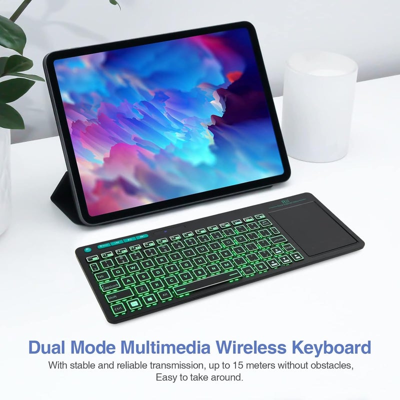 RII (Dual Mode) RT518S Wireless and Bluetooth 2-LED Color Backlit Multimedia Keyboard with Multi-Touch Big Size Trackpad,Rechargable Keyboard for Android TV Box,PC,Tablets,Smart TV, HTPC, IPTV,Windows - Image 5