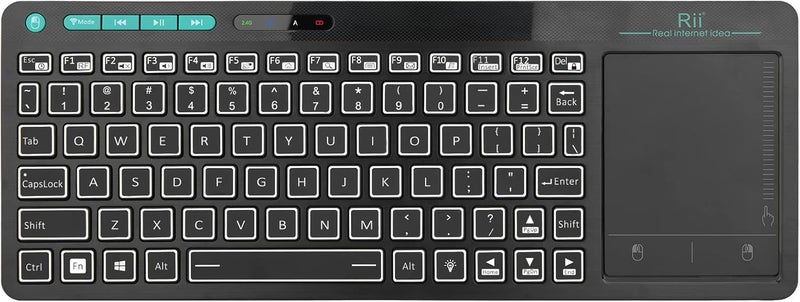 RII (Dual Mode) RT518S Wireless and Bluetooth 2-LED Color Backlit Multimedia Keyboard with Multi-Touch Big Size Trackpad,Rechargable Keyboard for Android TV Box,PC,Tablets,Smart TV, HTPC, IPTV,Windows - Image 1