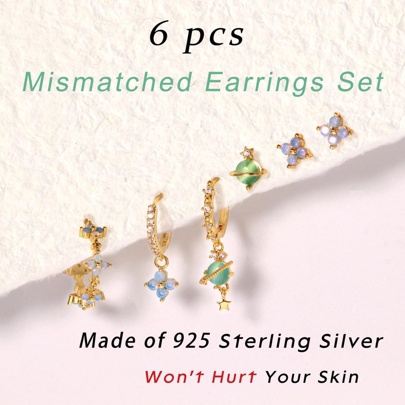 Krfy 6 Pcs Sterling Silver Post Gold Plated Earrings for Women - Hypoallergenic Ivy Cartilage Earrings for Women Dainty 14K Gold Plated Earring Sets for Multiple Piercing - Image 3