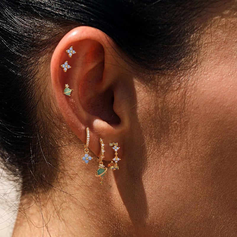 Krfy 6 Pcs Sterling Silver Post Gold Plated Earrings for Women - Hypoallergenic Ivy Cartilage Earrings for Women Dainty 14K Gold Plated Earring Sets for Multiple Piercing - Image 2