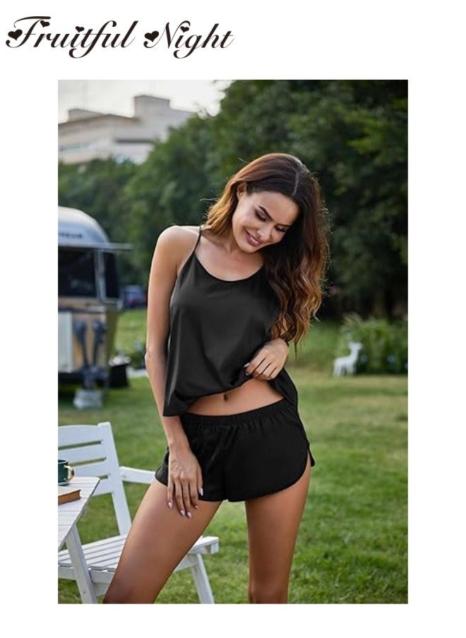 Fruitful Night - Silk Pajama Set Women Satin Backless Underwear, Top and Shorts Pajamas - Image 1