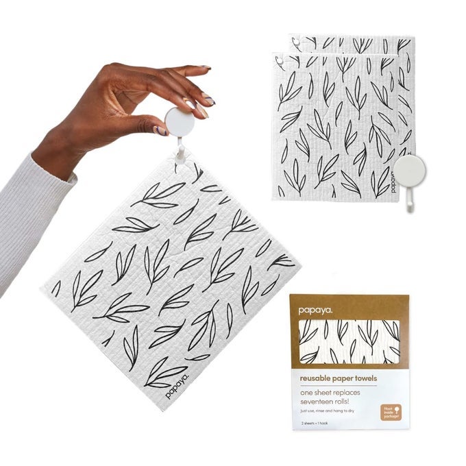 REUSABLE PAPER TOWELS PREMIUM SWEDISH DISHCLOTHS WASHABLE REUSABLE DISH CLOTHS 1 SHEET REPLACES 17 ROLLS ECO FRIENDLY STOCKING STUFFER 2 SHEETS 1 HOOK