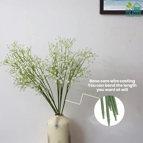 Go Hooked Artificial Flowers | 5Pcs Baby Breath Flowers | White Gypsophila Babies Breath Real Touch Flowers for Wedding Bouquet Floral Arrangement Party (Without Vase) - Image 4