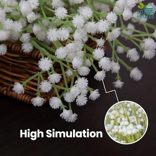 Go Hooked Artificial Flowers | 5Pcs Baby Breath Flowers | White Gypsophila Babies Breath Real Touch Flowers for Wedding Bouquet Floral Arrangement Party (Without Vase) - Image 2