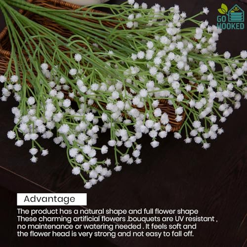 Go Hooked Artificial Flowers | 5Pcs Baby Breath Flowers | White Gypsophila Babies Breath Real Touch Flowers for Wedding Bouquet Floral Arrangement Party (Without Vase) - Image 5