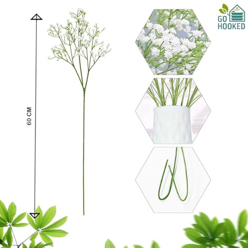 Go Hooked Artificial Flowers | 5Pcs Baby Breath Flowers | White Gypsophila Babies Breath Real Touch Flowers for Wedding Bouquet Floral Arrangement Party (Without Vase) - Image 3