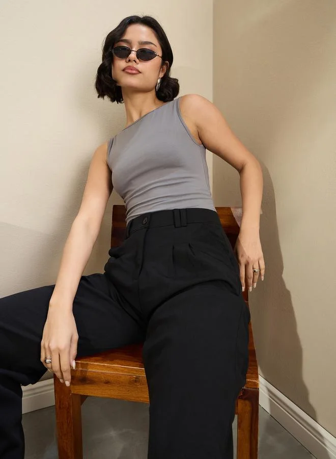 SASSAFRAS Sassafras Grey Jersey Sleeveless Ruched Crop Top