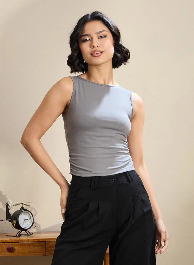 Sassafras  SASSAFRAS Grey Jersey Sleeveless Ruched Crop Top for Women | Best Price UAE