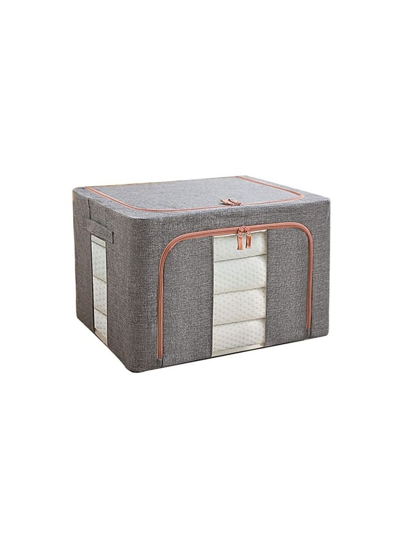 Spaceshoop Foldable Storage Box with Lids Clothes Storage Bag with Handles and Clear Window Linen Fabric Foldable Closet Organizer for Clothes Blankets Comforters  100L - Image 1