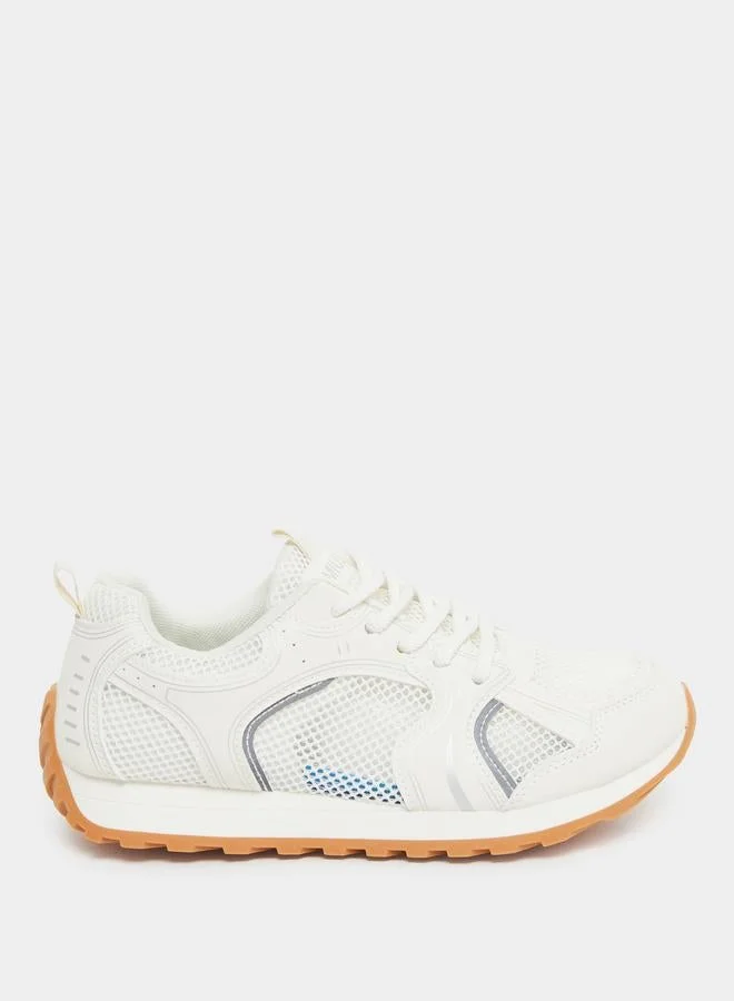 Styli Women White Mesh Sneakers