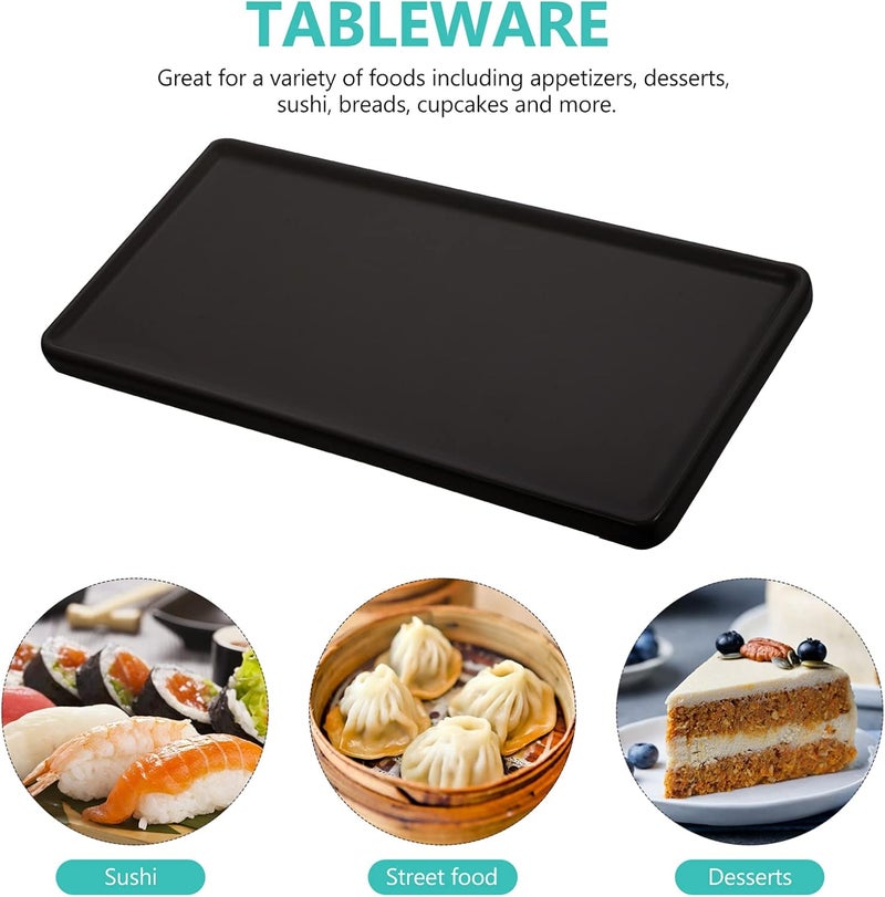 ويوبلز صواني مجوهرات، صواني حلويات، أطباق تقديم سيراميك يابانية، أطباق سوشي، أطباق ساشيمي، صينية تقديم حلويات مستطيلة للمقبلات والوجبات الخفيفة والسوشي والغداء، صواني بسكويت سوداء، صينية وجبات خفيفة سوداء - Image 2