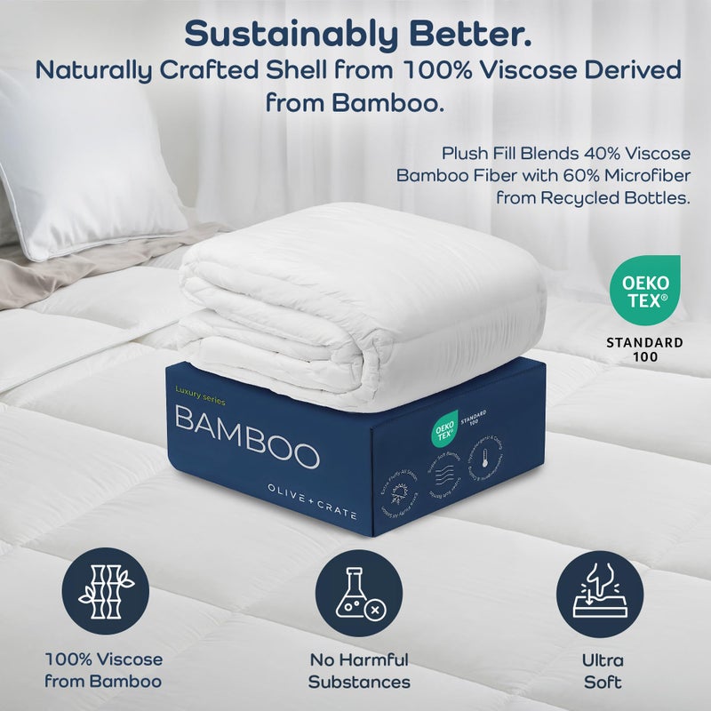 Olive + Crate Cooling Oversize King Size Comforter - Hypoallergenic 100% Bamboo Viscose Outer Cover - Oversized King Duvet Insert - Fluffy Lightweight Plush - White Comforter - 116"x 98" - Image 3