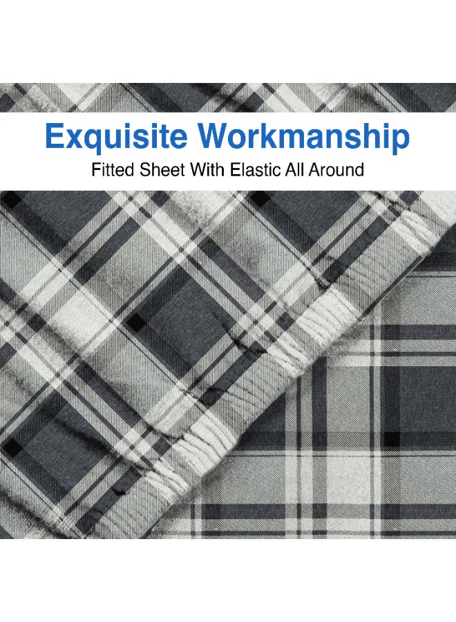 Lavish Touch Thread Count - 100% Cotton Double Brushed Flannel Sheet Set - 170 GSM Heavyweight, Deep Pockets, Pre-Shrunk & Anti-Pill, All Around Elastic – Full - Hutton Plaid - Image 3