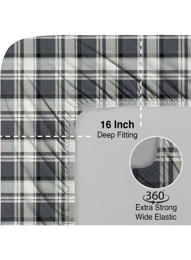 Lavish Touch Thread Count - 100% Cotton Double Brushed Flannel Sheet Set - 170 GSM Heavyweight, Deep Pockets, Pre-Shrunk & Anti-Pill, All Around Elastic – Full - Hutton Plaid - Image 2