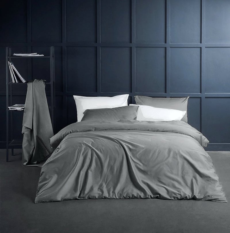Solid Color Egyptian Cotton Duvet Cover Luxury Bedding Set High Thread Count Long Staple Sateen Weave Silky Soft Breathable Pima Quality Bed Linen Neutral Grey Queen