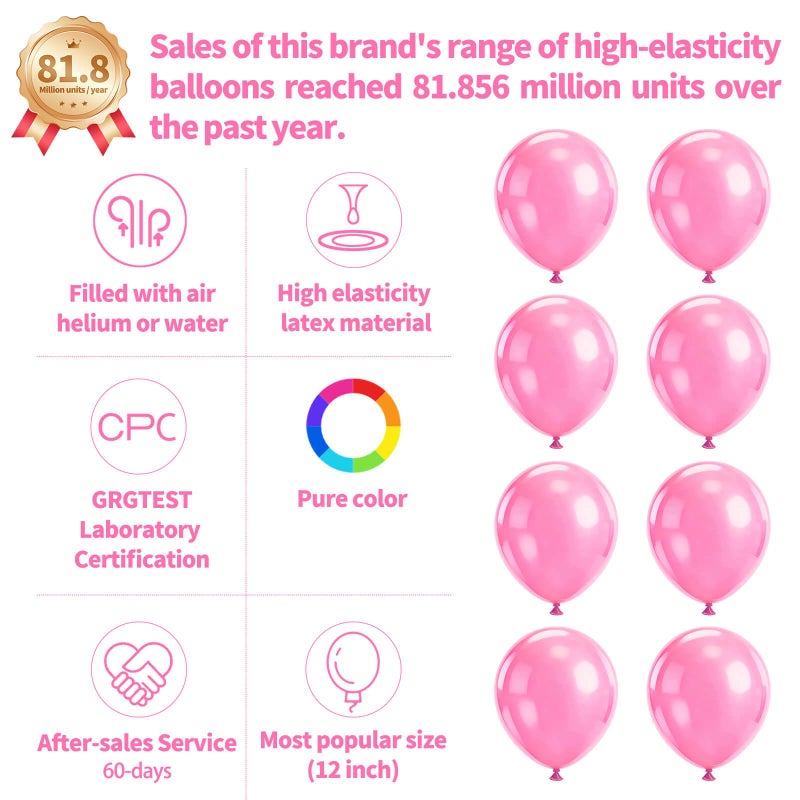 KUULBELA Pink Balloon 110pcs, Pink Latex Balloons12 inch for Birthday Valentine's Day Wedding(with 2 Ribbons) - Image 2