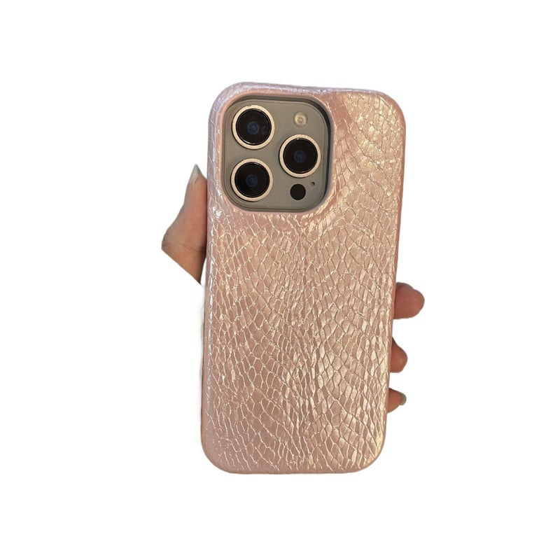 غطاء واقي بملمس جلد لـ iPhone 16 / 16 Plus / 16 Pro / 16 Pro Max مع نقش أفعواني كريستالي ومقاومة السقوط مع مقاوم للصدمات مع تصميم نصف مغلف باللون وردي للعائلة أثناء التنقل - Image 1