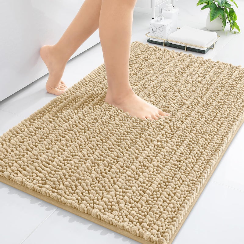 Arotive Luxury Chenille Bathroom Rug Mat Extra Soft Thick Absorbent Shaggy Bath Rugs NonSlip Machine Wash Dry Plush Bath Mats for Bathroom Shower and Tub 30x20 Beige